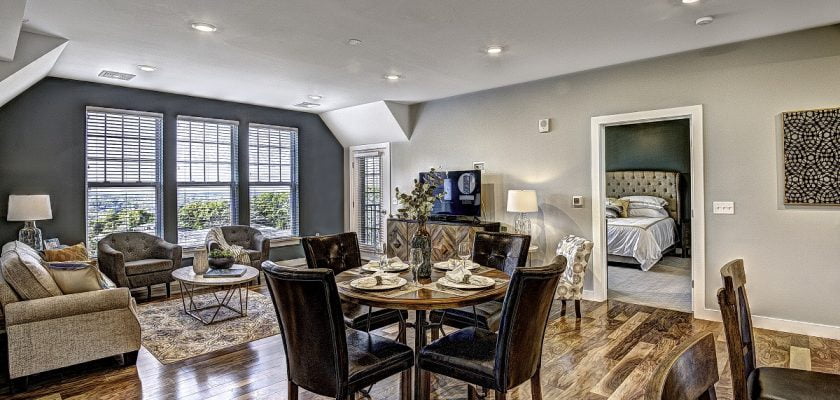 The dining room in the new apartments.