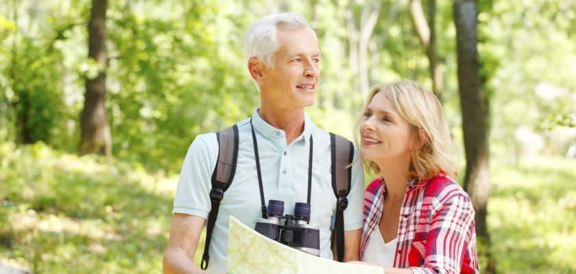 Couple looking at a map while hiking in New Jersey