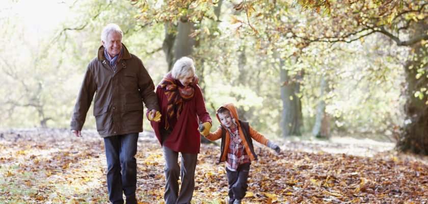 Couple hiking with grandchild