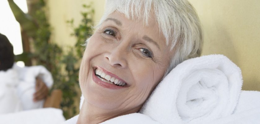 Mature woman enjoying a day at the spa.