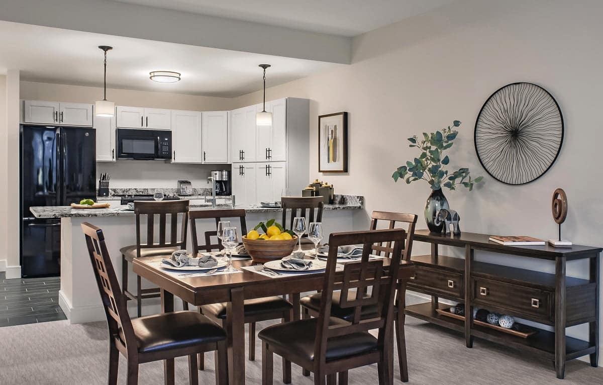 The Vista Apartment Looking over Table to Kitchen