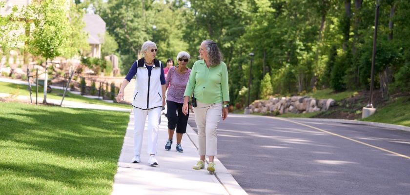 Residents walking outside.