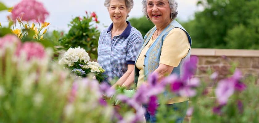 two ladies outside in garden